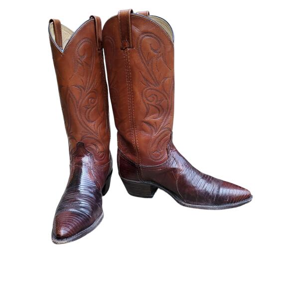 Dan Post Brown Leather Cowboy Boots Lizard Exotic 451 J 8.5M 051016 Size 8.5 M - Picture 6 of 16